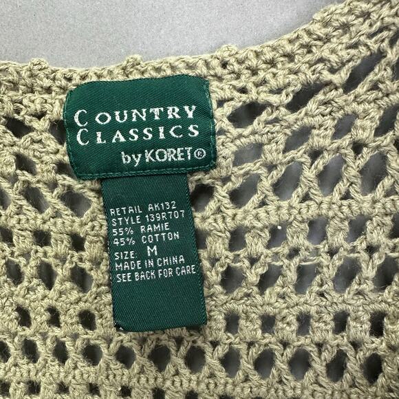 90s Koret crochet green sweater vest button up oversized boxy Size Medium - Picture 4 of 15
